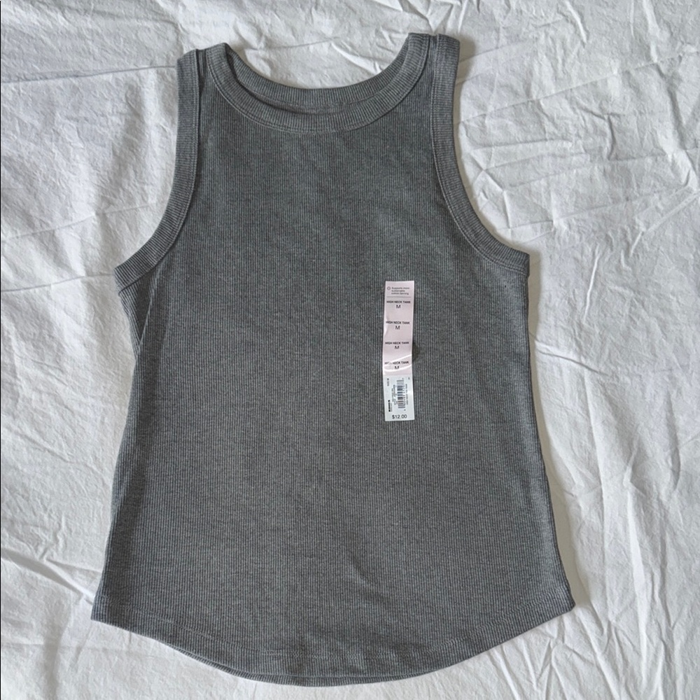 NWT High Neck Ribbed Tank Top Grey